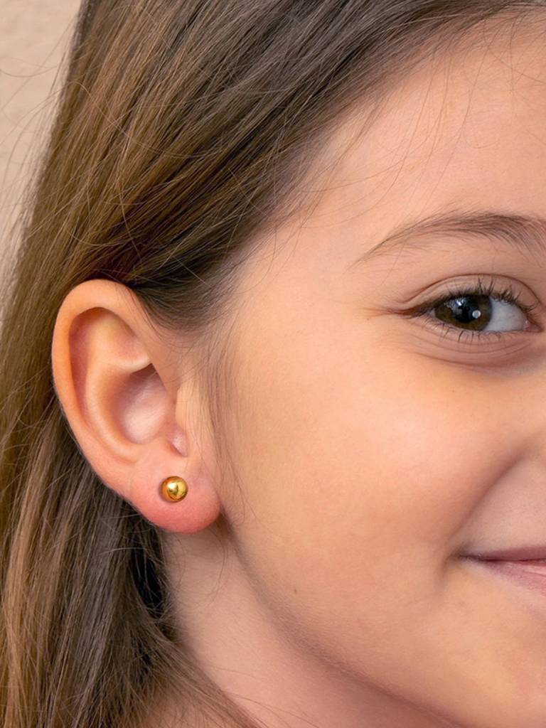 925 Sterling Silver Gold Plated Golden Ball Minimal Daily Wear Studs Earrings For Kids & Girls : CSE9
