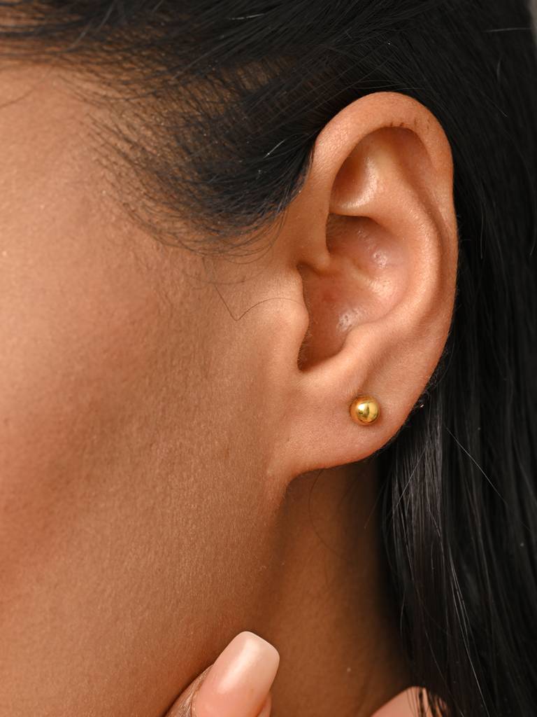 925 Sterling Silver Gold Plated Golden Ball Minimal Daily Wear Studs Earrings For Kids & Girls : CSE9