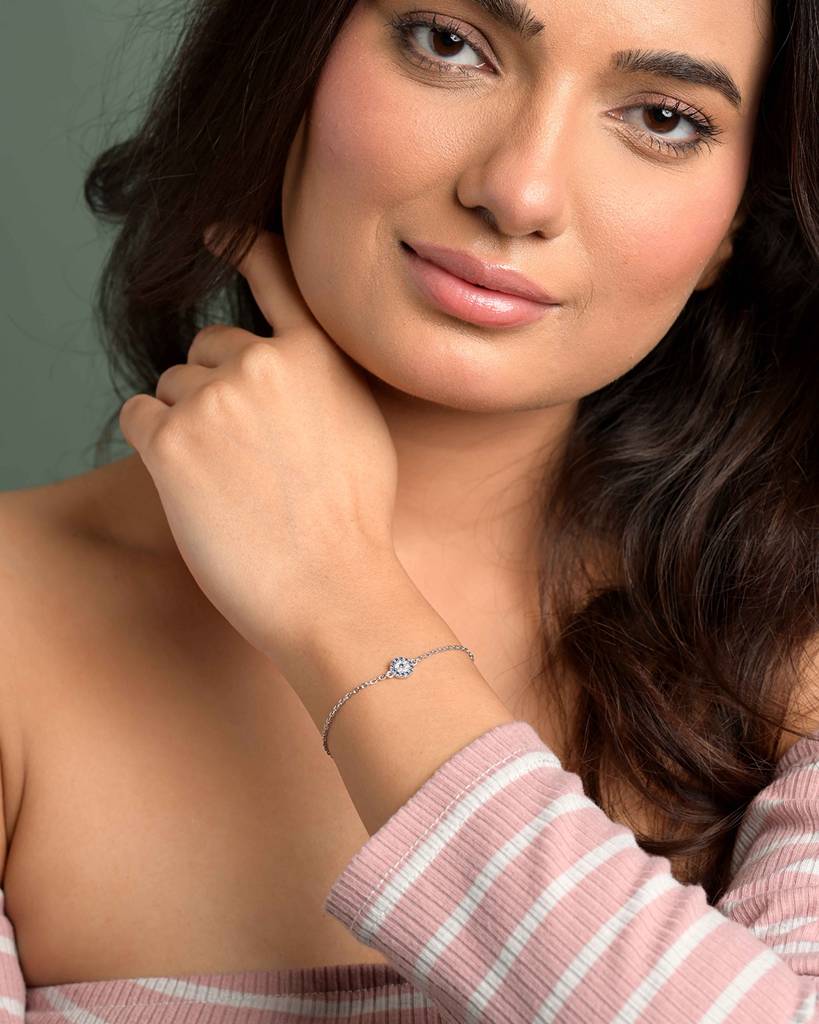 925 Silver Platinum Plated Swiss Zirconia Verona Evil Eye Bracelet : CSEEBRF77_SCH