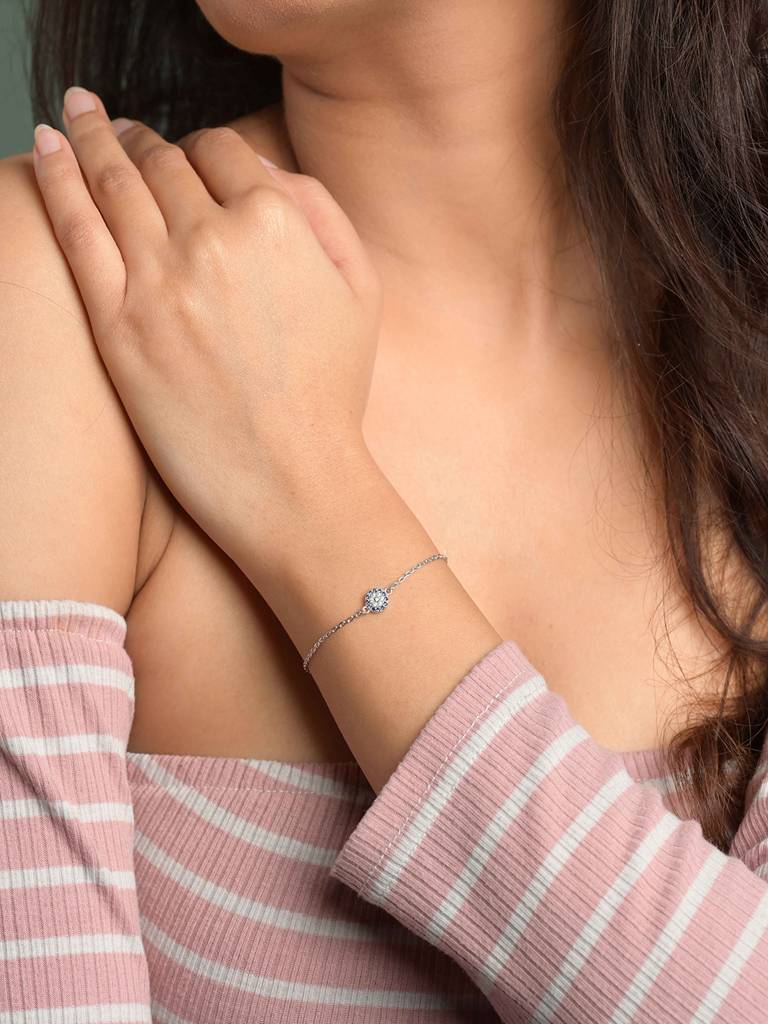925 Silver Platinum Plated Swiss Zirconia Verona Evil Eye Bracelet : CSEEBRF77_SCH