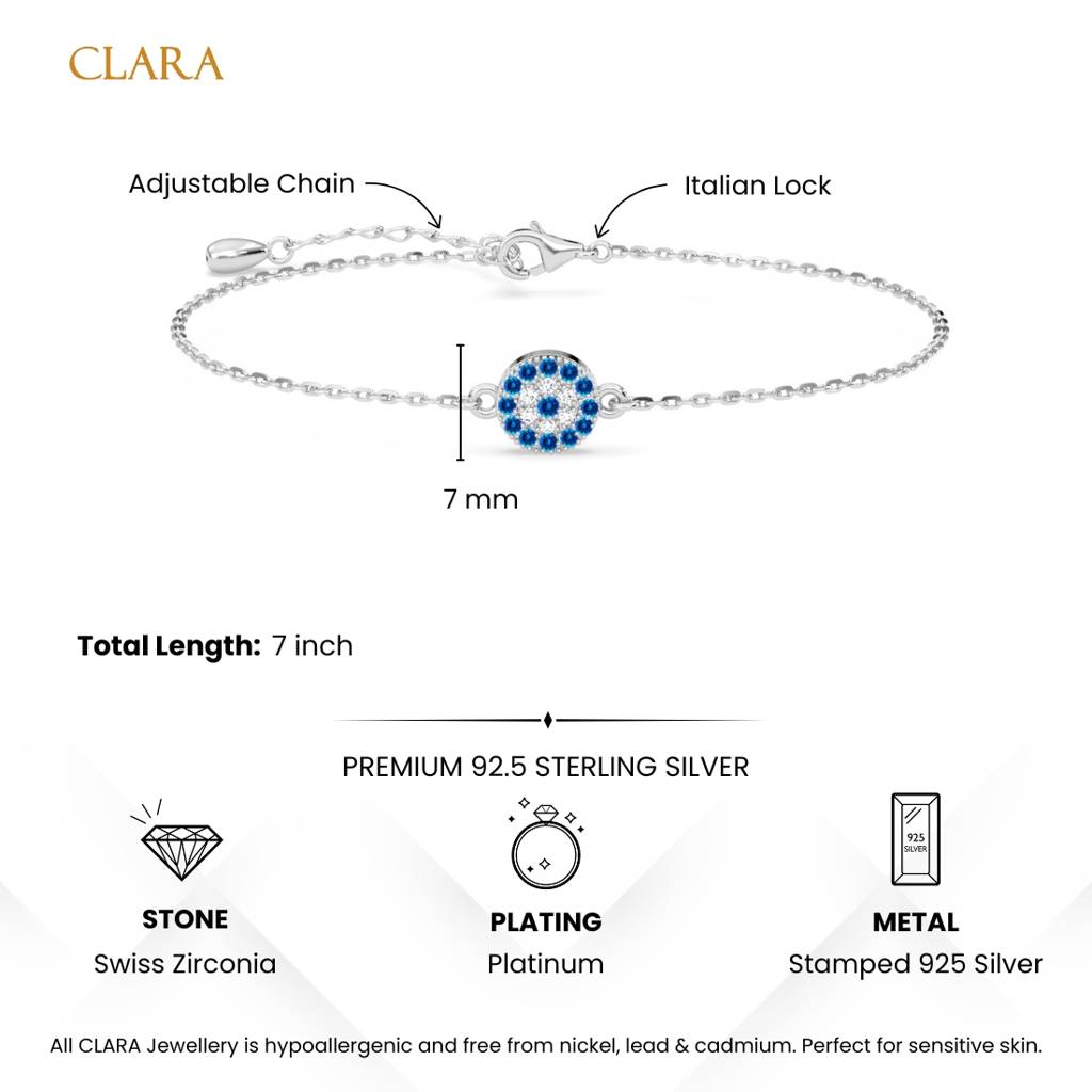 925 Silver Platinum Plated Swiss Zirconia Verona Evil Eye Bracelet : CSEEBRF77_SCH