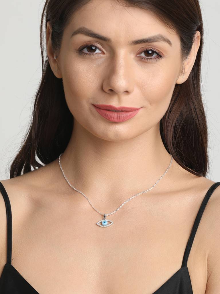 925 Sterling Silver Evil Eye Halo Charm Pendant Without Chain Gift For Women And Girls : CSEEP107_NOCHAIN
