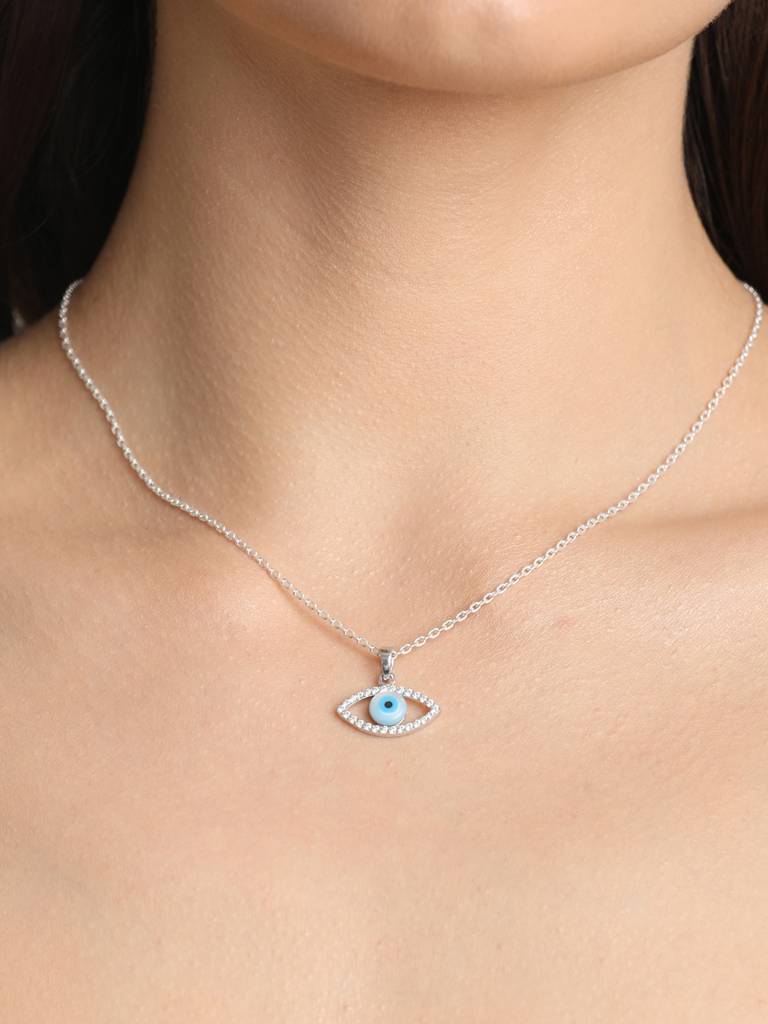 925 Sterling Silver Evil Eye Halo Charm Pendant Without Chain Gift For Women And Girls : CSEEP107_NOCHAIN