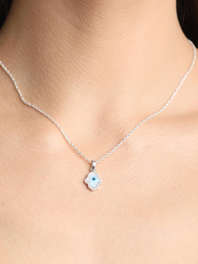 925 Sterling Silver Evil Eye Hamsa Hand Charm Pendant Without Chain Gift For Women And Girls : CSEEP109_NOCHAIN