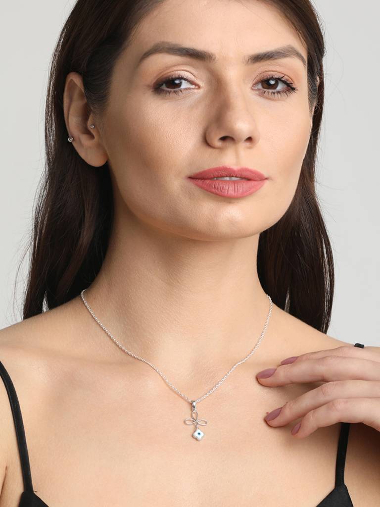 925 Sterling Silver Evil Eye Flower Charm Pendant Without Chain Gift For Women And Girls : CSEEP112_NOCHAIN