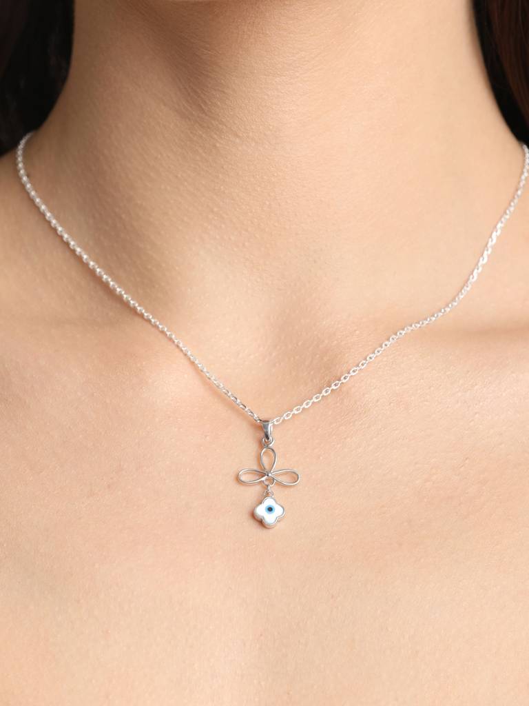925 Sterling Silver Evil Eye Flower Charm Pendant Without Chain Gift For Women And Girls : CSEEP112_NOCHAIN