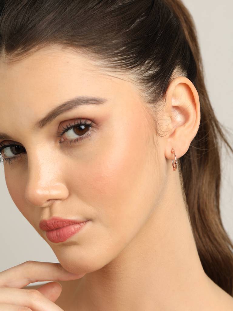 925 Sterling Silver Rose Gold Rhodium Plated Roza Hoop Earrings Gift For Women & Girls : CSHDE33