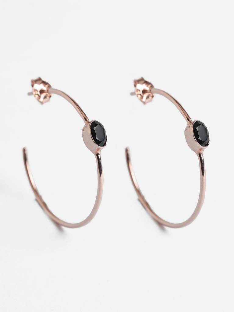925 Sterling Silver Rose Gold Rhodium Plated Black Onyx Hoop Earrings Gift For Women & Girls : CSHDE34