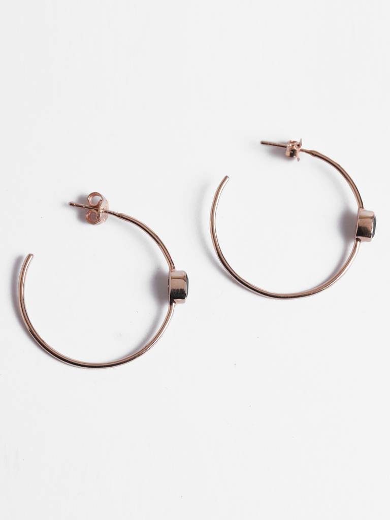 925 Sterling Silver Rose Gold Rhodium Plated Black Onyx Hoop Earrings Gift For Women & Girls : CSHDE34