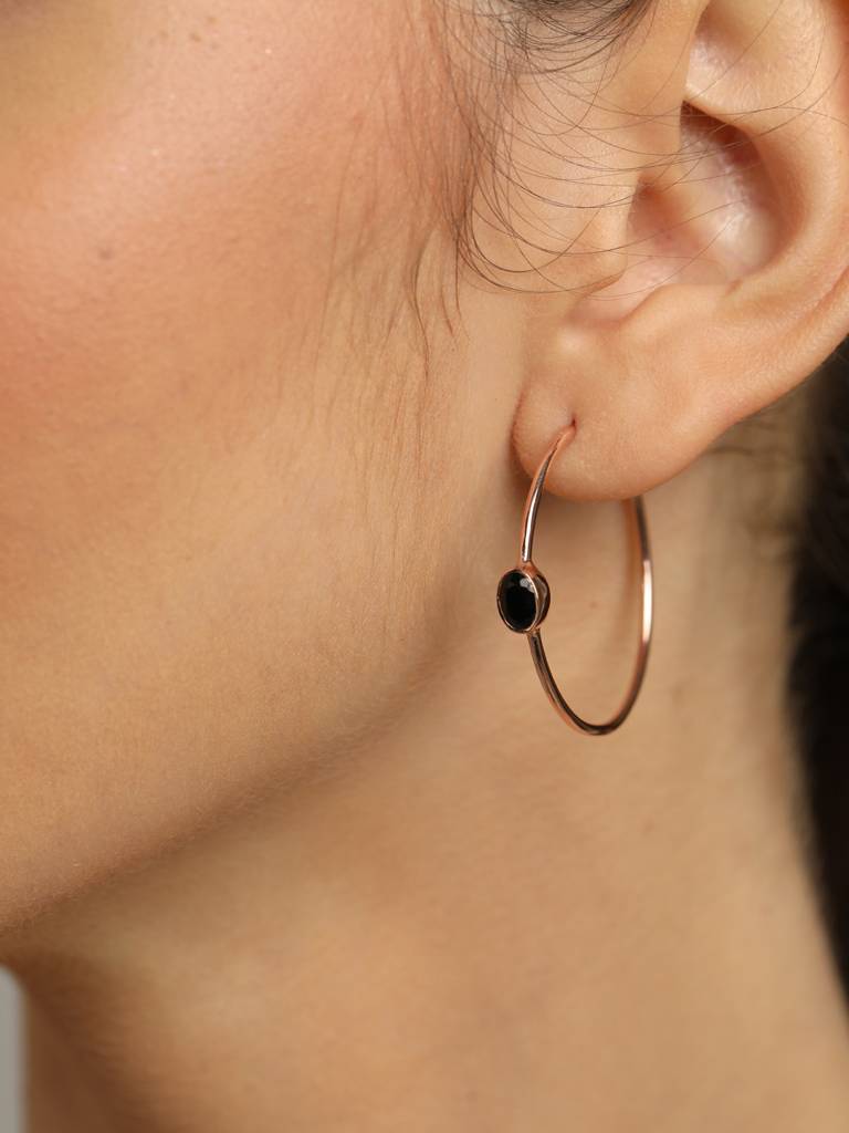 925 Sterling Silver Rose Gold Rhodium Plated Black Onyx Hoop Earrings Gift For Women & Girls : CSHDE34