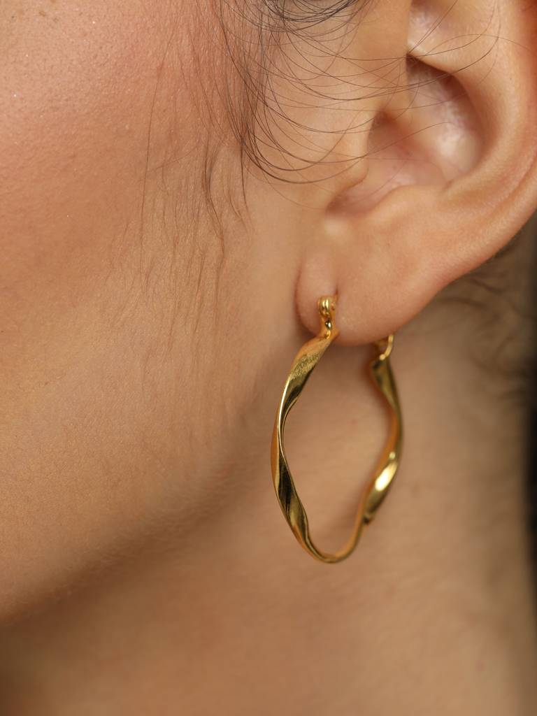 925 Sterling Silver Gold Rhodium Plated Twisted Hoop Earrings Gift For Women & Girls : CSHDE35