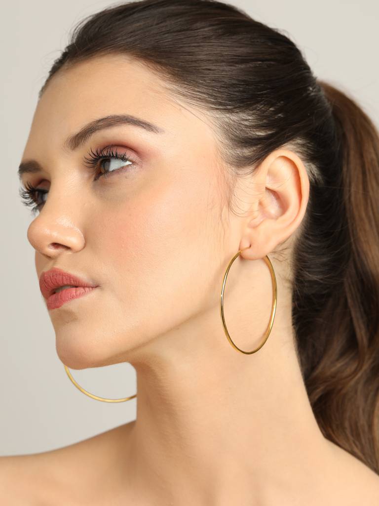 925 Sterling Silver Gold Rhodium Plated Classic Hoop Earrings Gift For Women & Girls : CSHDE40