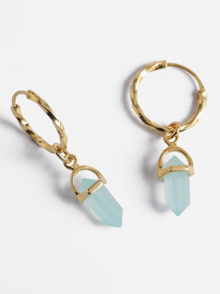 925 Sterling Silver Gold Rhodium Plated Aqua Hoop Drop Earrings Gift For Women & Girls : CSHDE43