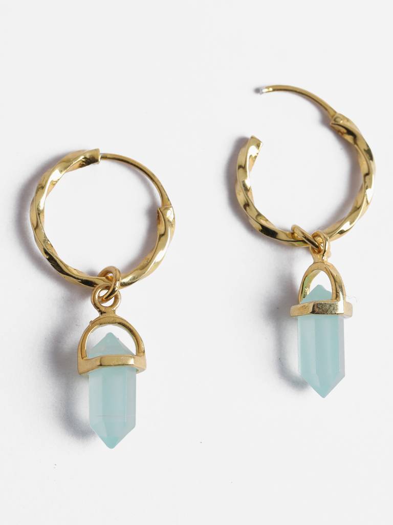 925 Sterling Silver Gold Rhodium Plated Aqua Hoop Drop Earrings Gift For Women & Girls : CSHDE43