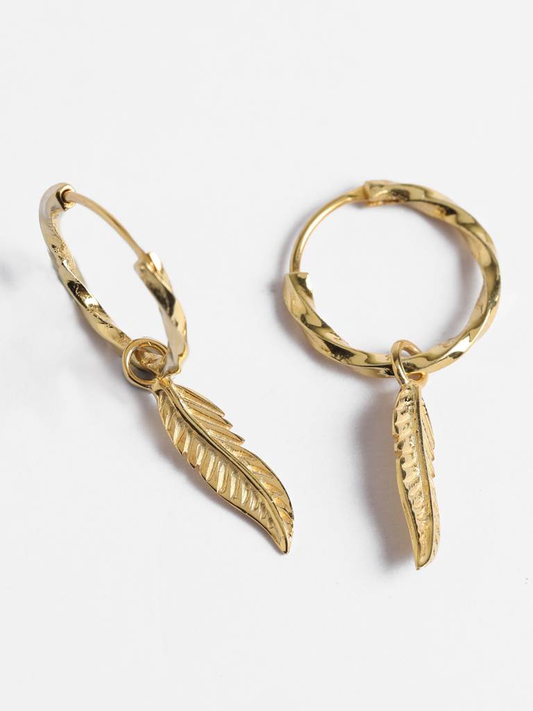 925 Sterling Silver Gold Rhodium Plated Leaf Hoop Drop Earrings Gift For Women & Girls : CSHDE45
