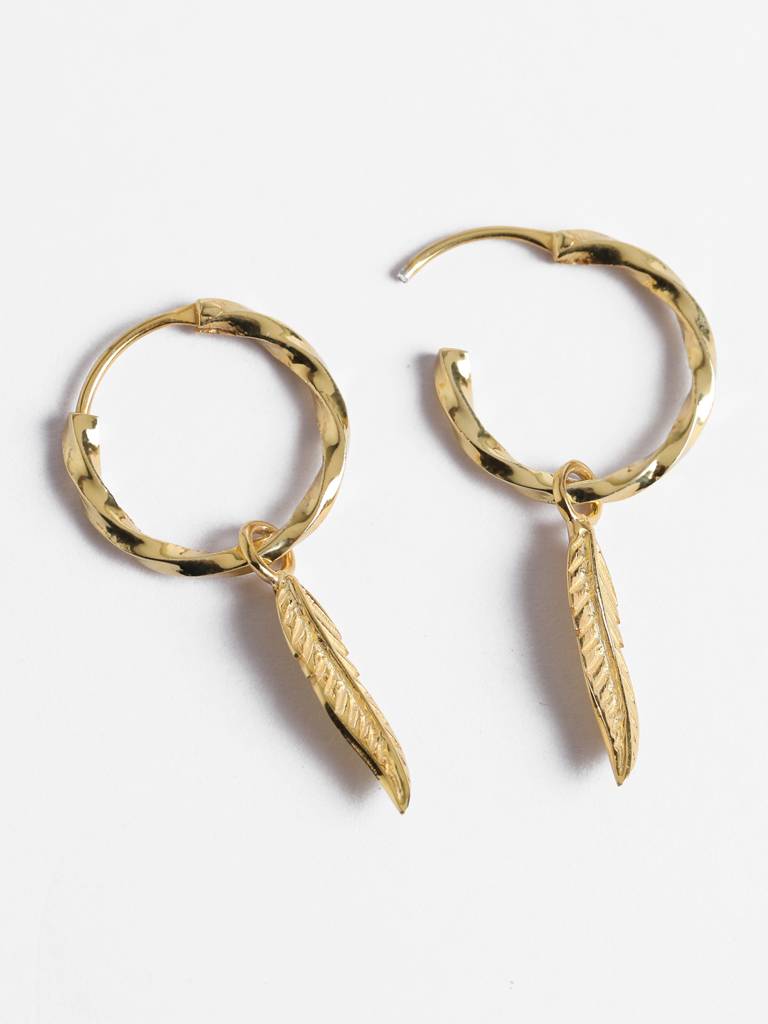 925 Sterling Silver Gold Rhodium Plated Leaf Hoop Drop Earrings Gift For Women & Girls : CSHDE45