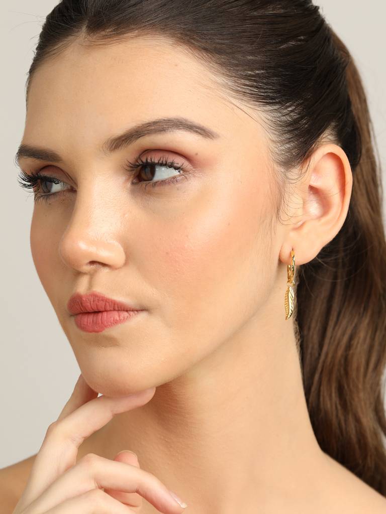 925 Sterling Silver Gold Rhodium Plated Leaf Hoop Drop Earrings Gift For Women & Girls : CSHDE45