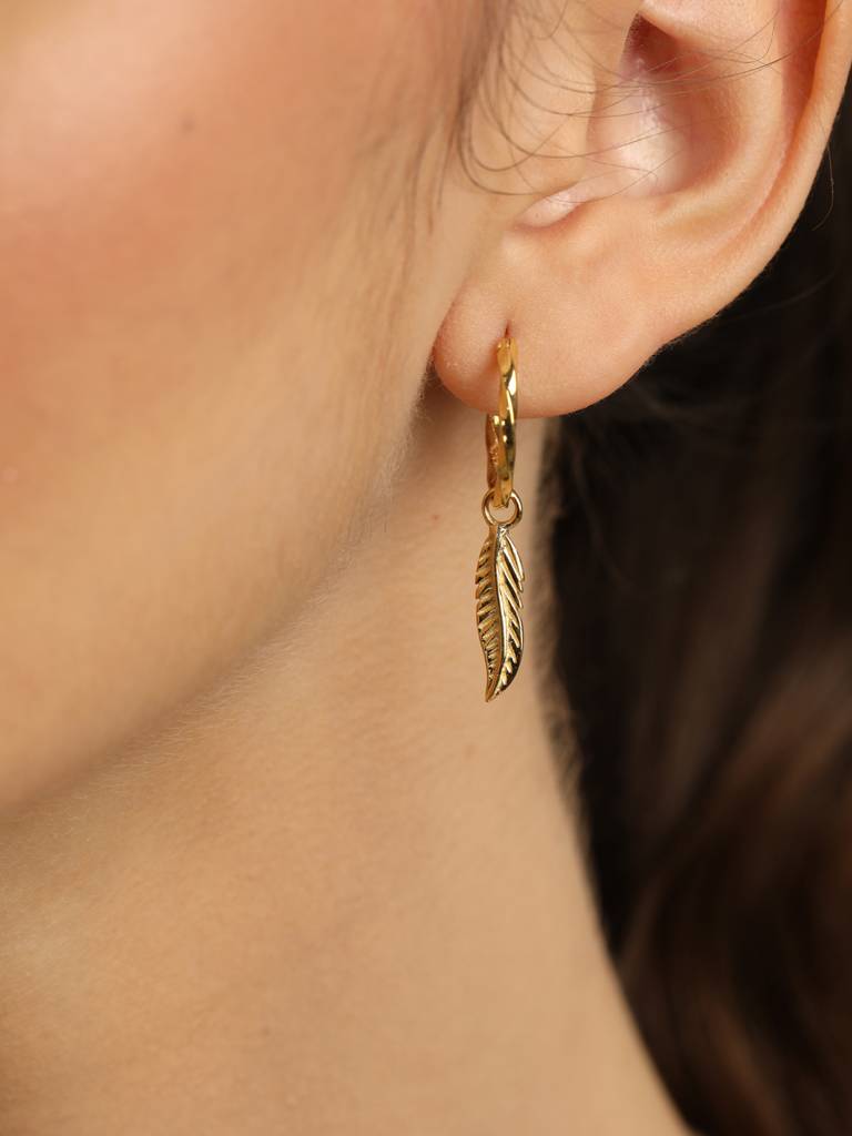 925 Sterling Silver Gold Rhodium Plated Leaf Hoop Drop Earrings Gift For Women & Girls : CSHDE45