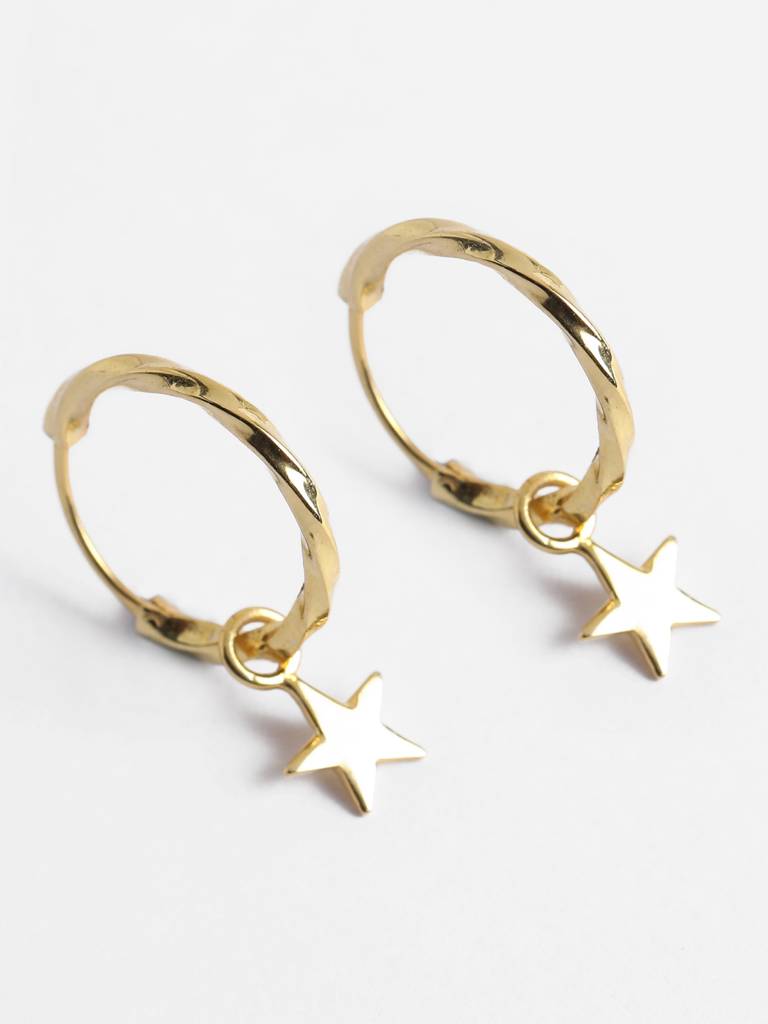 925 Sterling Silver Gold Rhodium Plated Star Hoop Drop Earrings Gift For Women & Girls : CSHDE46