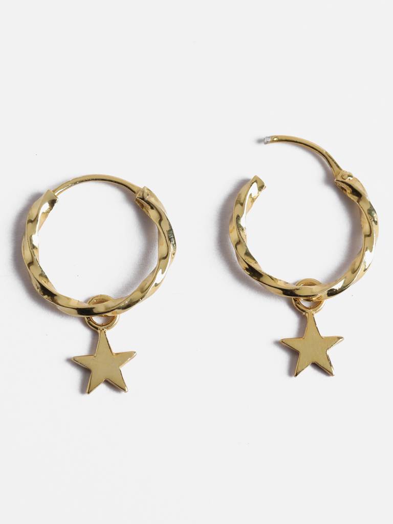 925 Sterling Silver Gold Rhodium Plated Star Hoop Drop Earrings Gift For Women & Girls : CSHDE46