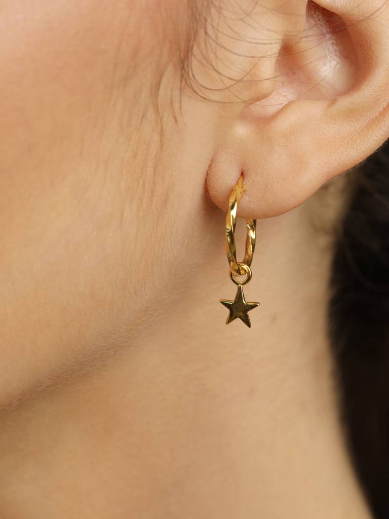 925 Sterling Silver Gold Rhodium Plated Star Hoop Drop Earrings Gift For Women & Girls : CSHDE46