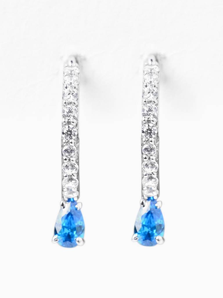 925 Sterling Silver Rhodium Plated Swiss Zirconia Sky Blue Hoop Bali Earrings Gift For Women & Girls : CSHDE47