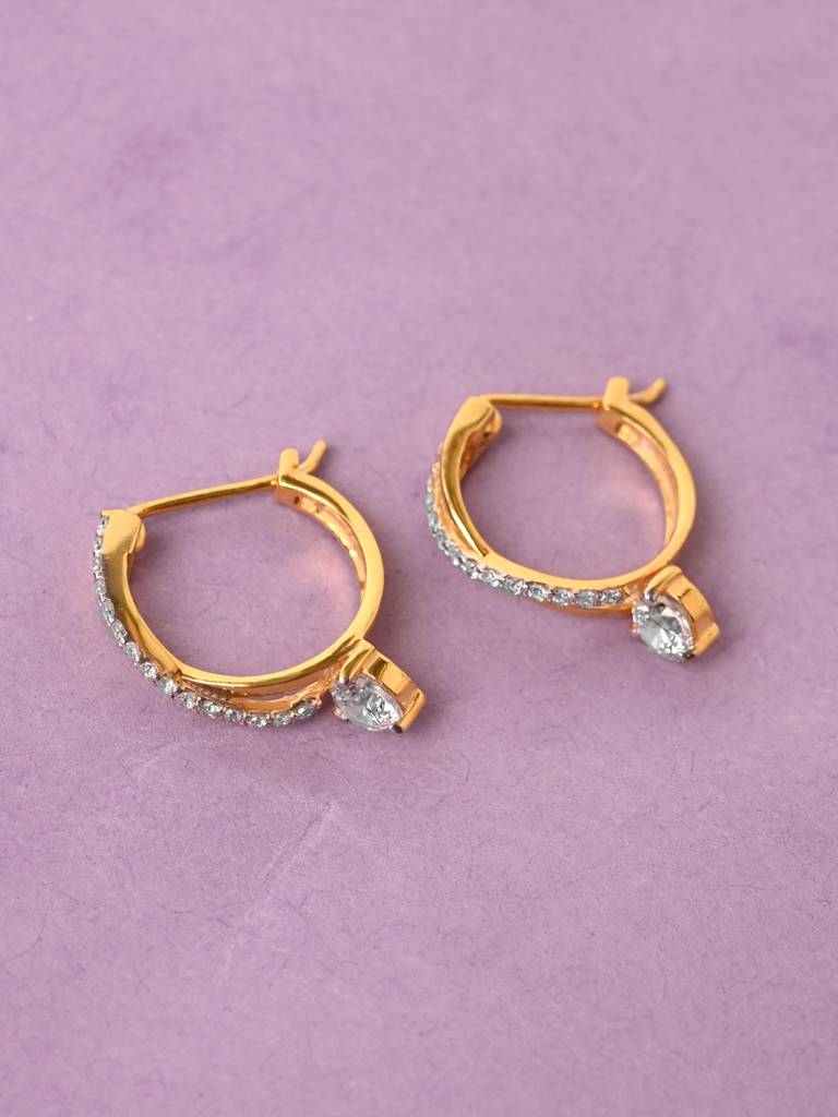 925 Sterling Silver Gold Rhodium Plated Swiss Zirconia Twisted Hoop Bali Earrings Gift For Women & Girls : CSHDE48