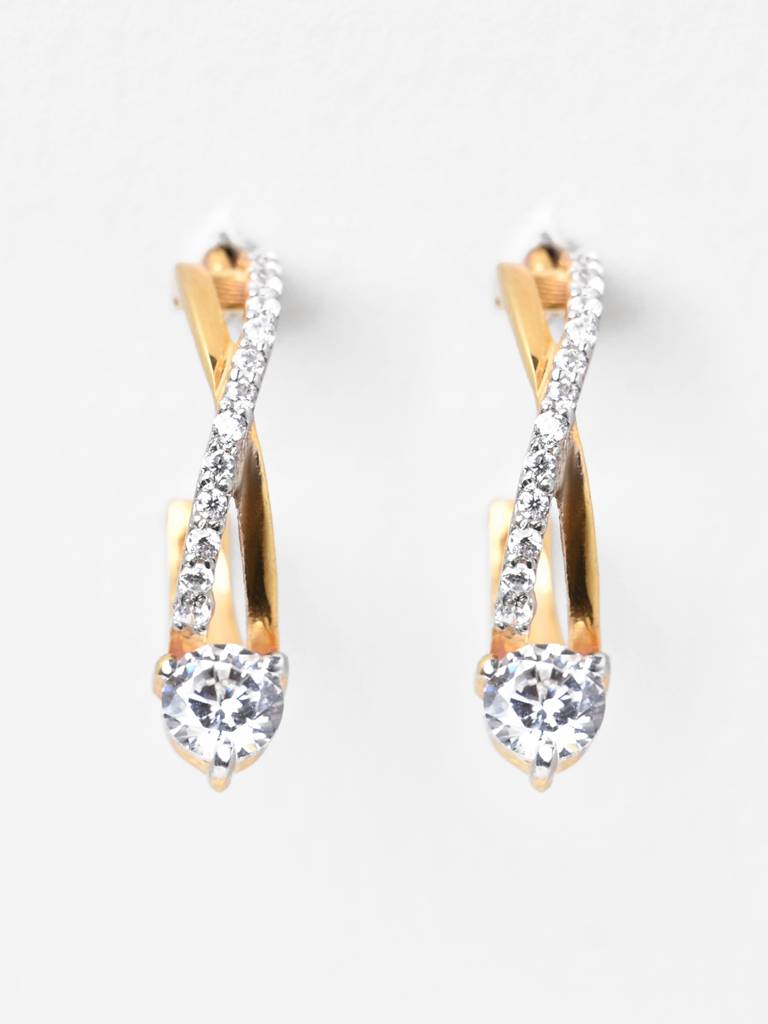 925 Sterling Silver Gold Rhodium Plated Swiss Zirconia Twisted Hoop Bali Earrings Gift For Women & Girls : CSHDE48