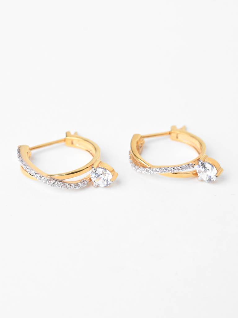 925 Sterling Silver Gold Rhodium Plated Swiss Zirconia Twisted Hoop Bali Earrings Gift For Women & Girls : CSHDE48