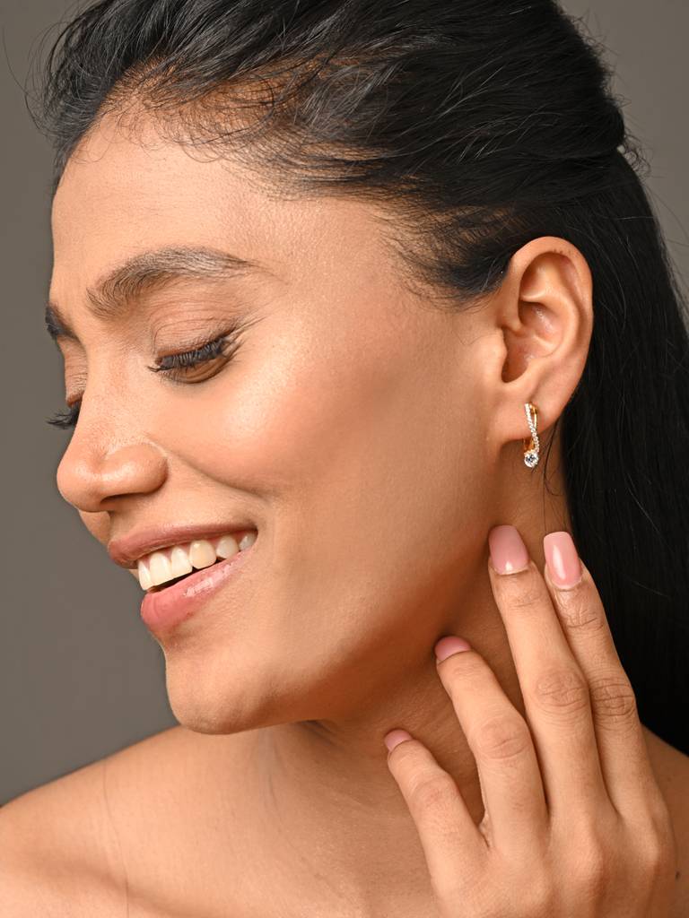 925 Sterling Silver Gold Rhodium Plated Swiss Zirconia Twisted Hoop Bali Earrings Gift For Women & Girls : CSHDE48