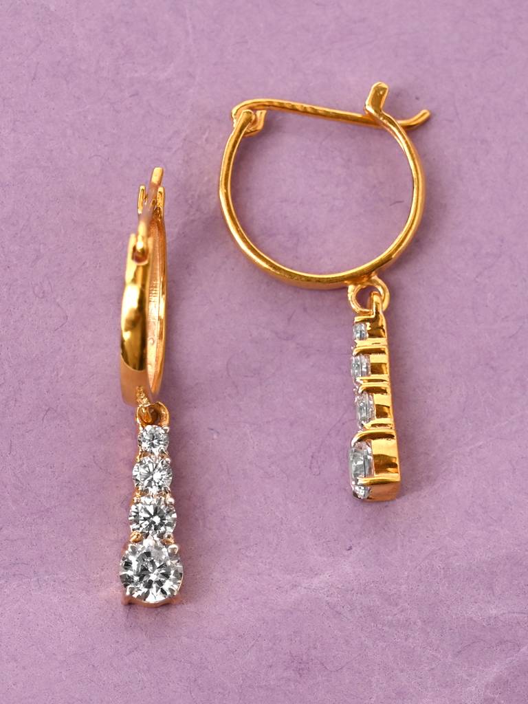 925 Sterling Silver Gold Rhodium Plated Swiss Zirconia Graduation Hoop Bali Earrings Gift For Women & Girls : CSHDE50