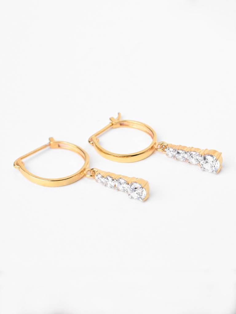 925 Sterling Silver Gold Rhodium Plated Swiss Zirconia Graduation Hoop Bali Earrings Gift For Women & Girls : CSHDE50
