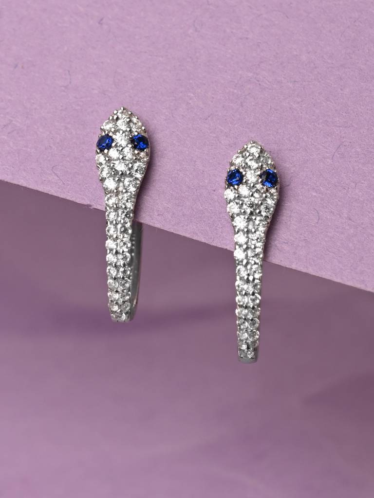 925 Sterling Silver Rhodium Plated Swiss Zirconia Blue Eye Snake