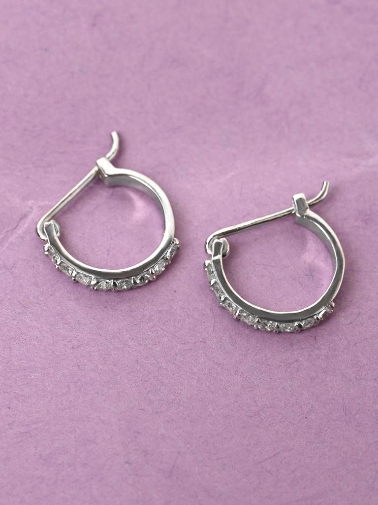 925 Sterling Silver Rhodium Plated Swiss Zirconia Classic Hoop And Huggies Bali Earrings Gift For Women & Girls : CSHDE55