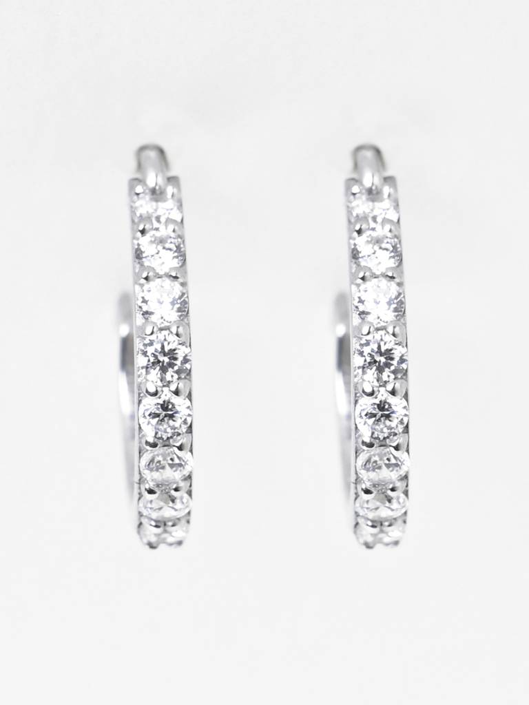 925 Sterling Silver Rhodium Plated Swiss Zirconia Classic Hoop And Huggies Bali Earrings Gift For Women & Girls : CSHDE55