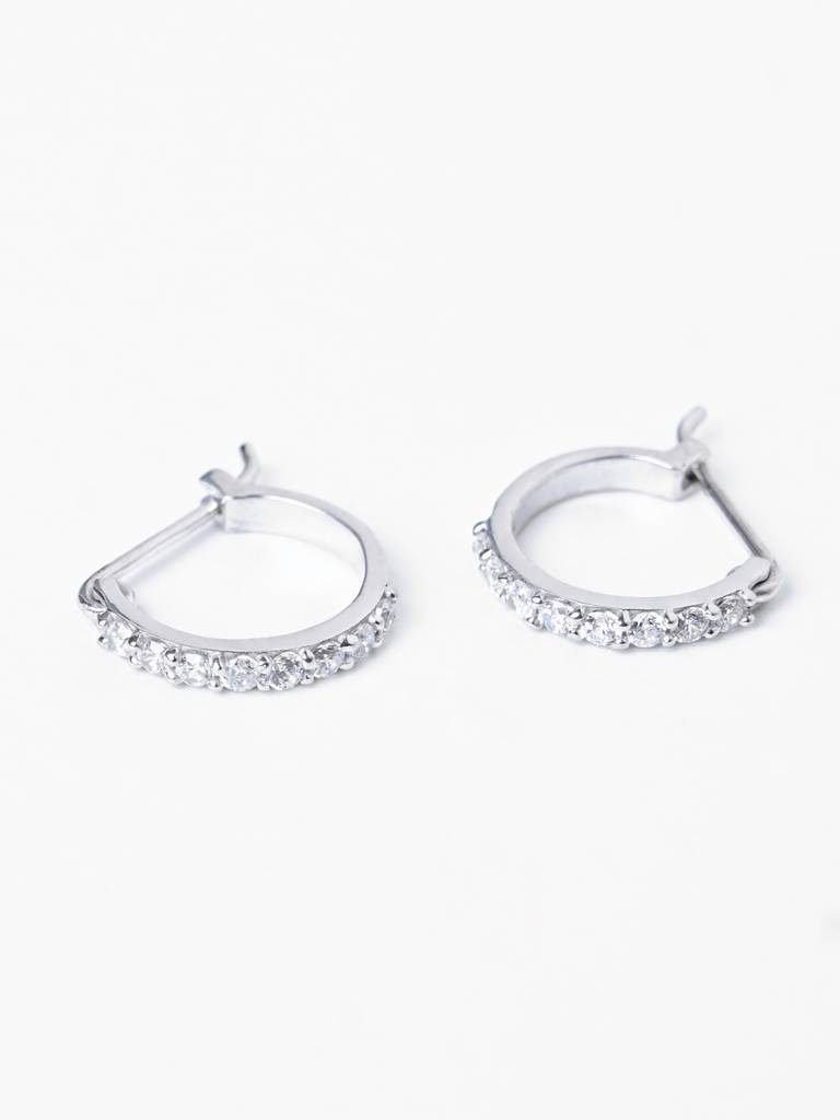 925 Sterling Silver Rhodium Plated Swiss Zirconia Classic Hoop And Huggies Bali Earrings Gift For Women & Girls : CSHDE55