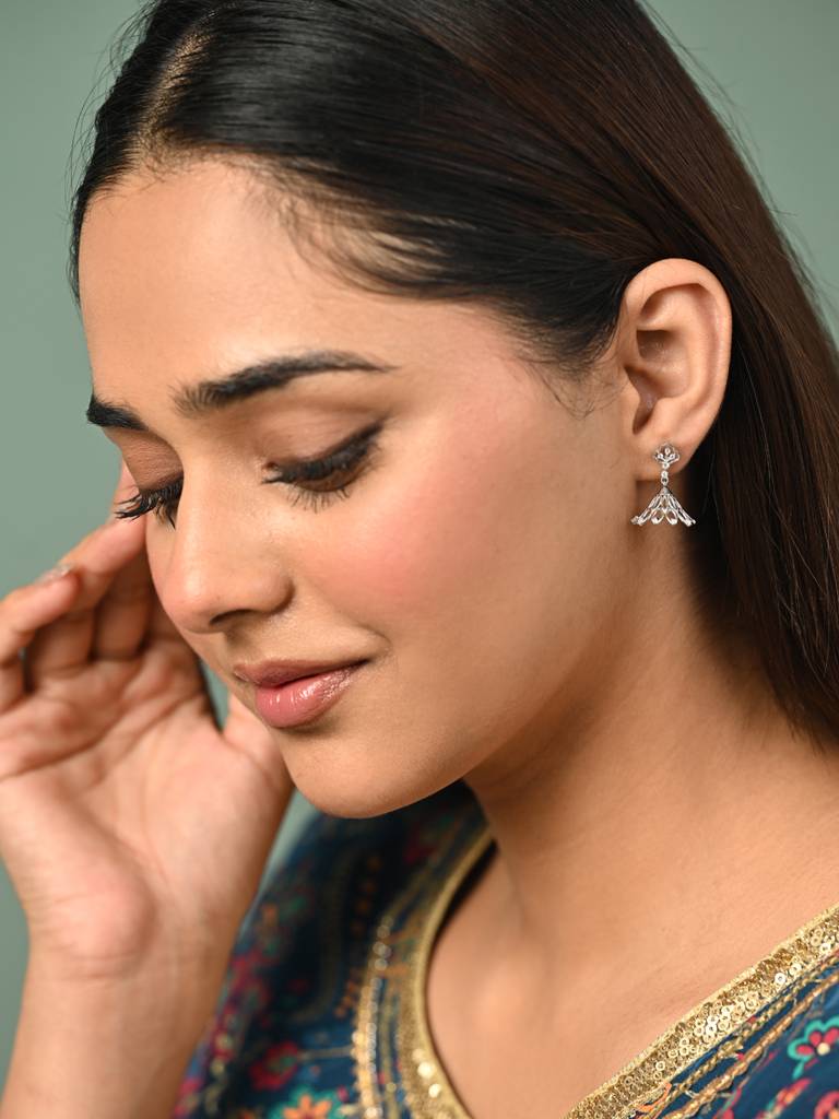 Clara 925 Silver Tashi Jhumki Earrings : CSJHE14