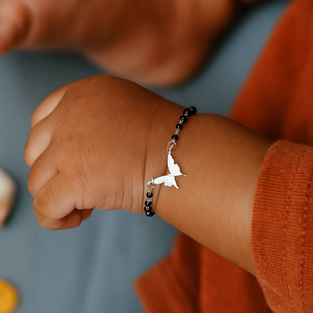 Baby Nazariya Kids Butterfly Bracelet With Black Beads Gift For Baby Boys And Girls : CSKDBR4