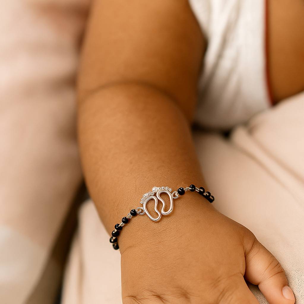 Baby Nazariya Kids Footprint Bracelet With Black Beads Gift For Baby Boys And Girls : CSKDBR5