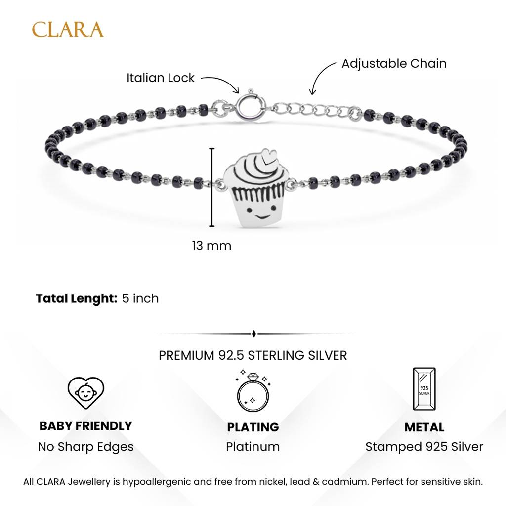 Baby Nazariya Kids Cupcake Bracelet With Black Beads Gift For Baby Boys And Girls : CSKDBR8