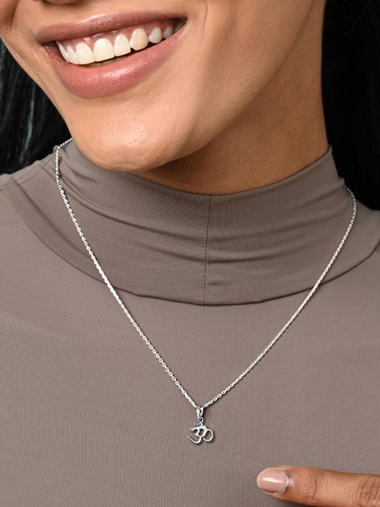 925 Silver Platinum Plated Religious Om Pendant Necklace With Chain Gift For Women & Girls : CSMNP10_FCHAIN