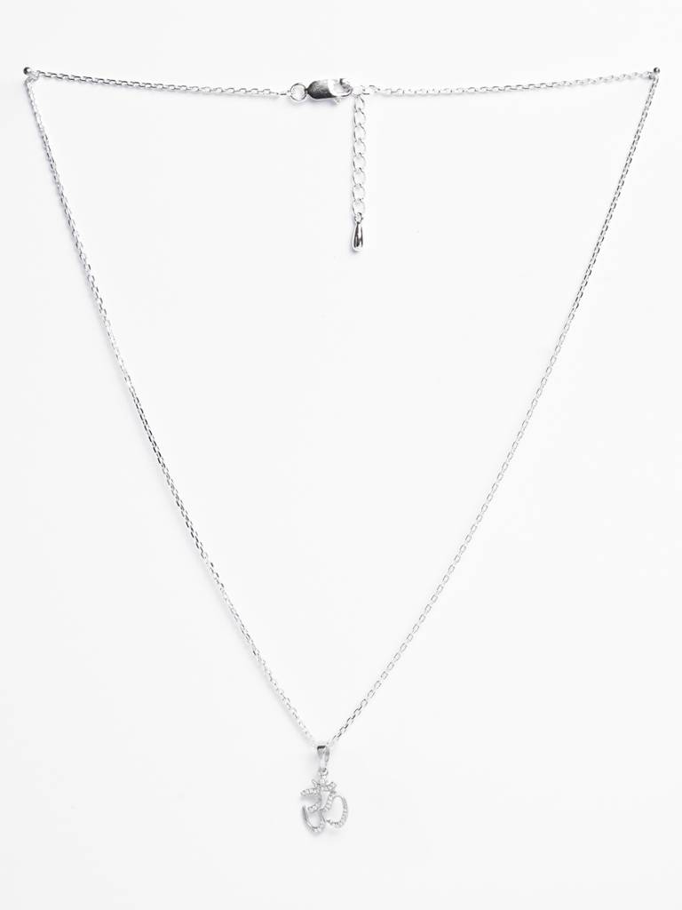 925 Silver Platinum Plated Swiss Zircon Shine Om Pendant Necklace With Chain Gift For Women & Girls : CSMNP11_FCHAIN