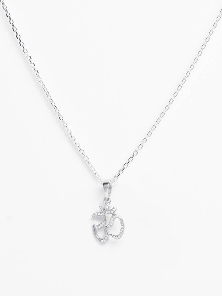 925 Silver Platinum Plated Swiss Zircon Shine Om Pendant Necklace With Chain Gift For Women & Girls : CSMNP11_FCHAIN