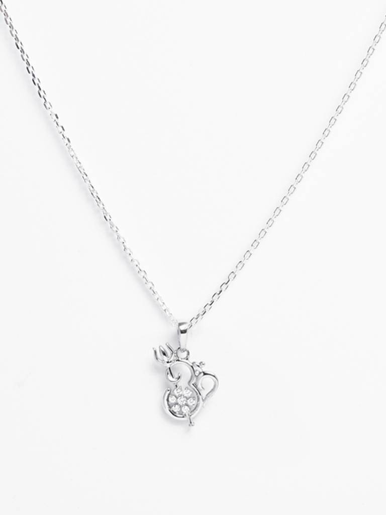 925 Silver Platinum Plated Swiss Zircon Om Trishul Pendant Necklace With Chain Gift For Women & Girls : CSMNP12_FCHAIN