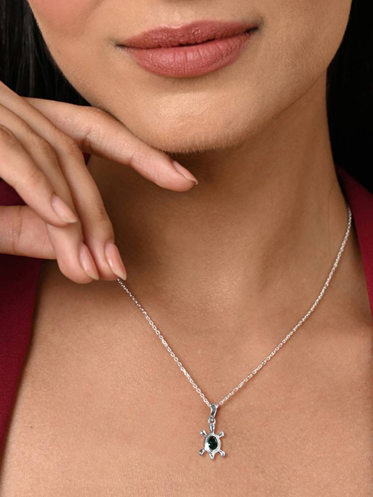 925 Silver Platinum Plated Swiss Zircon Good Luck Tortoise Turtle Pendant Necklace With Chain Gift For Women  : CSMNP15_FCHAIN