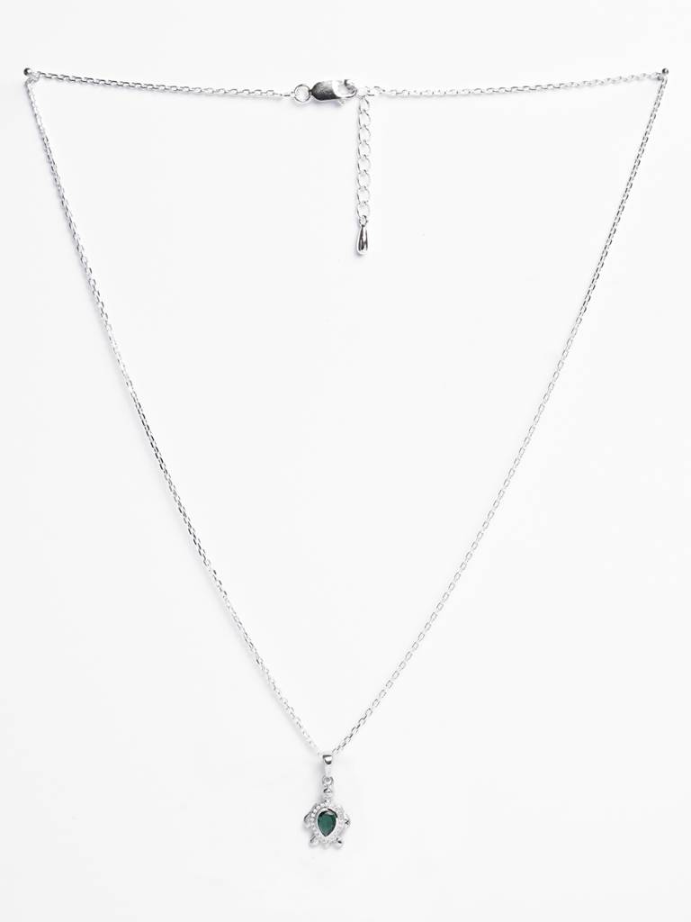 925 Silver Platinum Plated Swiss Zircon Lucky Tortoise Turtle Pendant Necklace With Chain Gift For Women & Gi : CSMNP16_FCHAIN