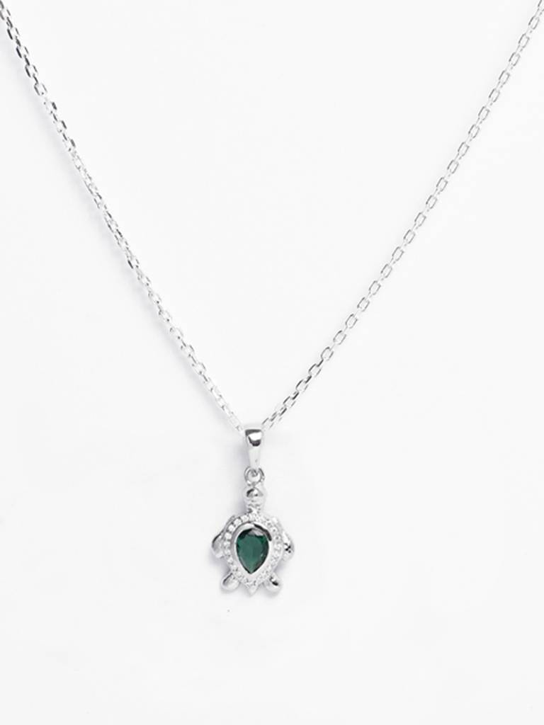 925 Silver Platinum Plated Swiss Zircon Lucky Tortoise Turtle Pendant Necklace With Chain Gift For Women & Gi : CSMNP16_FCHAIN