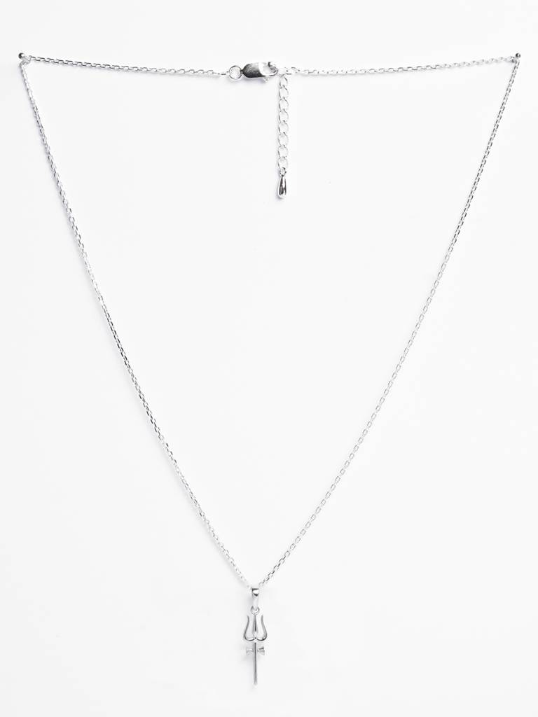 925 Silver Platinum Plated Religious Shiva Trishul Pendant Necklace With Chain Gift For Women & Girls : CSMNP17_FCHAIN