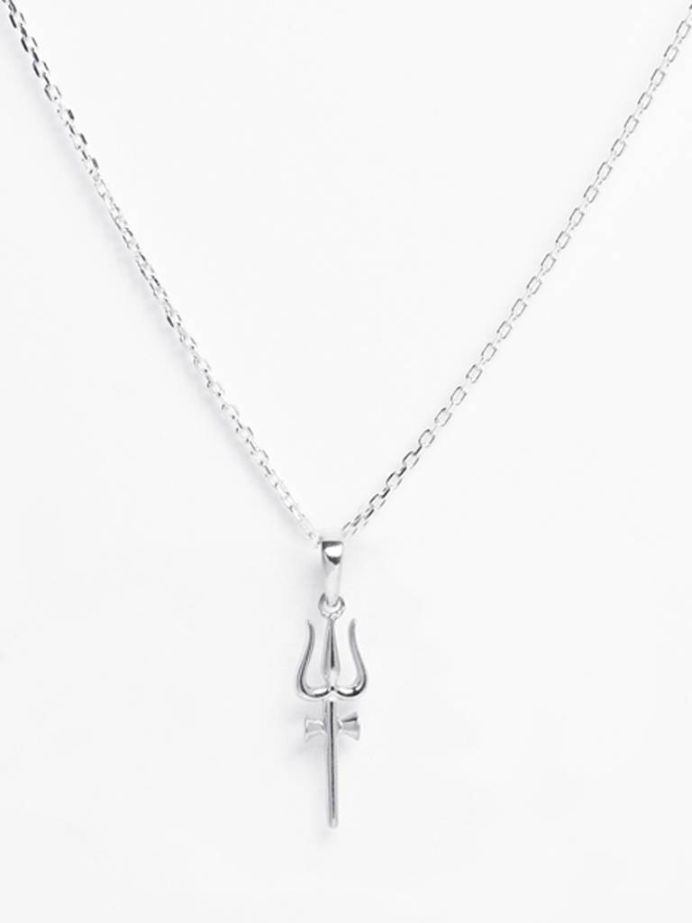 925 Silver Platinum Plated Religious Shiva Trishul Pendant Necklace With Chain Gift For Women & Girls : CSMNP17_FCHAIN