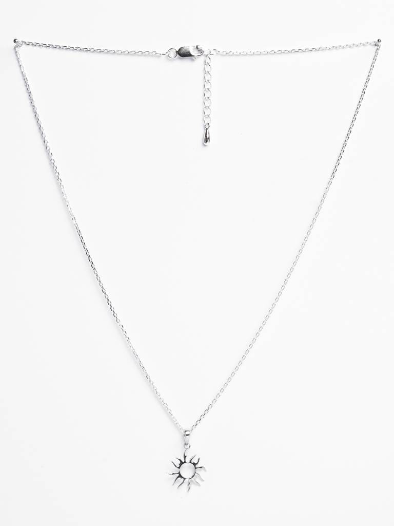 925 Silver Platinum Plated Sun Pendant Necklace With Chain Gift For Women & Girls : CSMNP5_FCHAIN